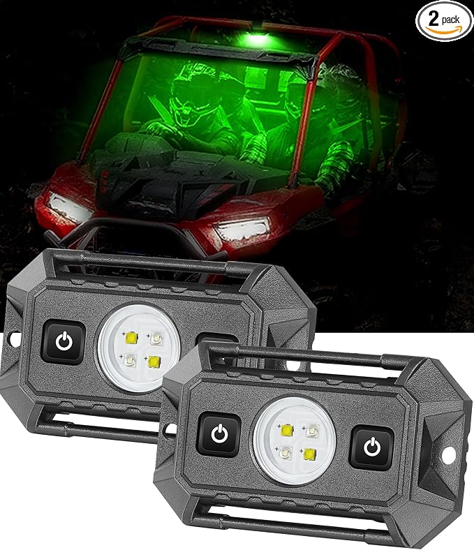 UTV Interior Dome Lights 12V Wired, LED Dome Light Universal Roll Bar Mount LED Lights Interior Lights for UTV ATV SXS Polaris Off-Road - White/Green 2 Packs, IP68 Waterproof Aluminum