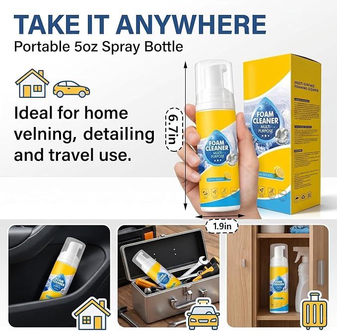 【2Pack】Foam Cleaner,4-in-1 Multi-Enzyme FoamCleaner,New Foam No-Rinse Cleaner,Multifunctional Foam-Cleaner Deep Cleaning Spray for Car Interior Leather Car Seat Cleaner,Kitchen Grease,Sofa Upholstery