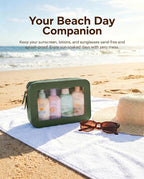 Clear Makeup Bags,TSA Approved Toiletry Bag with Zipper,Sunscreen Bag Clear Makeup Toiletry Pouch Beach Vacation Essentials for Women Teen Girls Gifts(Vintage Green)