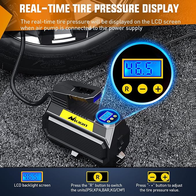Tire Inflator Air Compressor Portable Air Pump for 12V DC Car Tires with Digital Pressure Gauge 150PSI Auto Tire Pump with LED Light for Cars ATVs Bicycles, 2 Years Warranty, 50066A