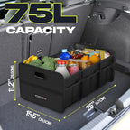 Car Trunk Organizer, Collapsible Two Compartment Organizer, Foldable SUV & Truck Storage for Car Accessories for Women Men, Non Slip Bottom, Sturdy Side Walls, Strong Handles, 75L