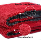 2 Pack Car Drying Towel, Premium Microfiber Towels for Cars, 1000GSM, Edgeless Twisted Loop Design, No Streaks, Scratches, or Water Spot, Absorbent Wash Towel, 18" x 24" (Red&Grey)