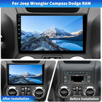 Car Stereo Radio for Jeep Wrangler JK Compass Grand Cherokee Dodge Ram 1500, Android 13 2GB+64GB, 10 inch IPS Touchscreen Wireless CarPlay Android Auto GPS Bluetooth AM/FM WiFi SWC, Backup Camera