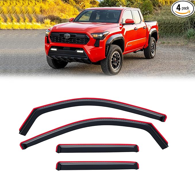 in-Channel Rain Guards for Toyota Tacoma 2024-2026 Double/Crew cab, Window Visor Shields Vent Deflector Shade Wind Dark Smoke 2025 24 25 26, Tape-On Inside-Mount, 4PCS