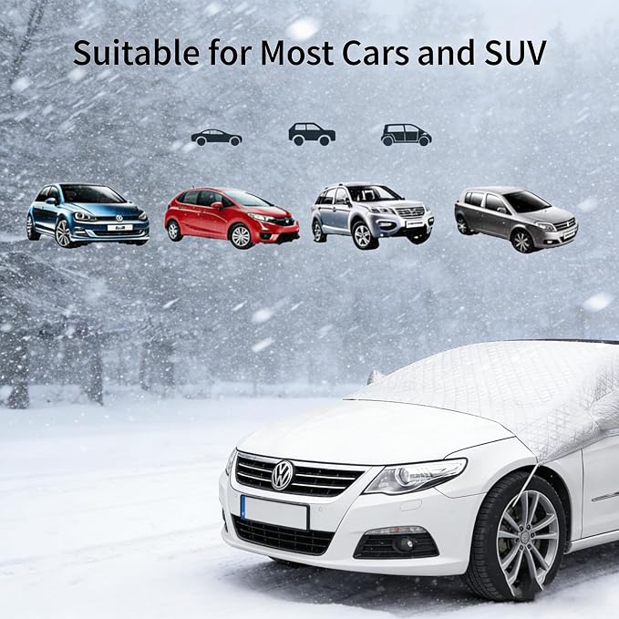 Front Windshield Snow Cover with Side Window Protection for Car and SUV, Winter Frost Ice Guard, Windproof Car Windshield Protector (Aluminum Film White)
