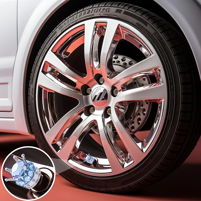 4PCS Crown Bling Tire Stem Valve Caps, Crystal Diamond Car Wheel Tire Valve Caps Universal Copper Core Stem Covers for Cars, SUV, Trucks, Bikes, Motorcycles, Bicycles (Silver & Blue)
