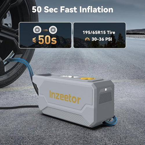 150 PSI Tire Inflator Portable Air Compressor, 12V DC Auto Shutoff Air Pump with Digital Pressure Gauge and Emergency LED Light for Car Tires, Bicycle & Balloons, Gray