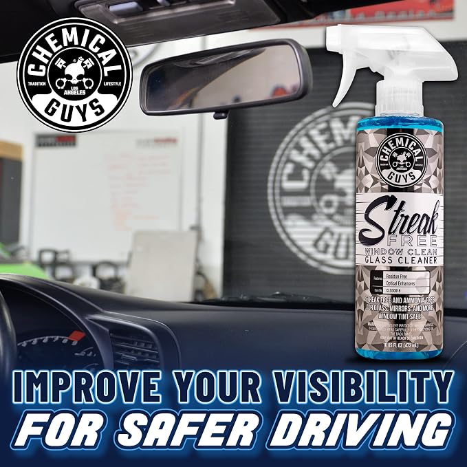 Streak Free Glass and Window Cleaner - Works on Glass, Windows, Mirrors, and Screens, Ammonia-Free and Safe on Tinted Windows, for Cars, Trucks, SUVs, and Home Use - 16 oz