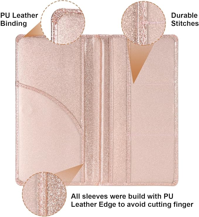 Car Registration and Insurance Holder, Car Accessories Vehicle Glove Box Car Organizer Men Women Wallet Case with Magnetic Shut for Cards, Essential Document, Driver License, Bling Rose Gold