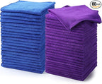 60 Pcs Microfiber Cleaning Cloths for Cars 16 x 16 Inch Ultra Absorbent Car Towels Drying Reusable Cleaning Supplies House Kitchen Window Microfiber Towel (Purple,Blue)