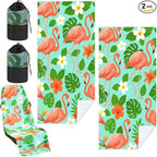 Car Seat Towel Covers with Storage Bag, 63 x 32 Inch Universal Non Slip Waterproof Sweat Protector for Car Truck, Gym Swimming Running, Machine Washable(2 Pack,Green Leaf Flamingo)