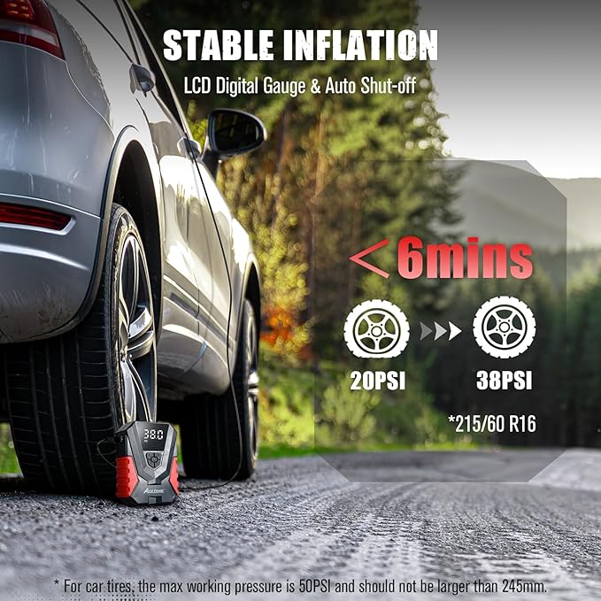 Tire Inflator Portable Air Compressor AC/DC, Automatic Tire Inflator with Gauge, 12V, 110V Small Air Compressor, Portable Air pump for Car Tires, Bikes, Motorcycles, Small inflatables
