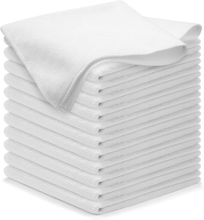 Microfiber Cleaning Cloth - White - 12Pcs (12.5x12.5 inch) High Performance - 1200 Washes, Ultra Absorbent Car Towel Traps Grime & Liquid for Streak-Free Mirror Shine - Car Washing Cloth