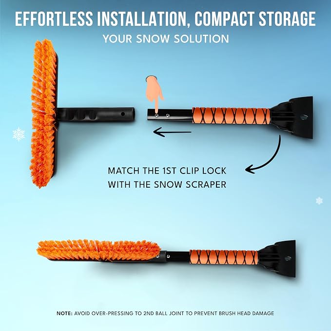 27" 3 in 1 Snow Brush with ice Scraper for car Windshield and Window | 360° Aluminum Rotatable Snow Brush for car | Winter Snow Removal Tools with Detachable Foam Grip | Winter Car Accessories