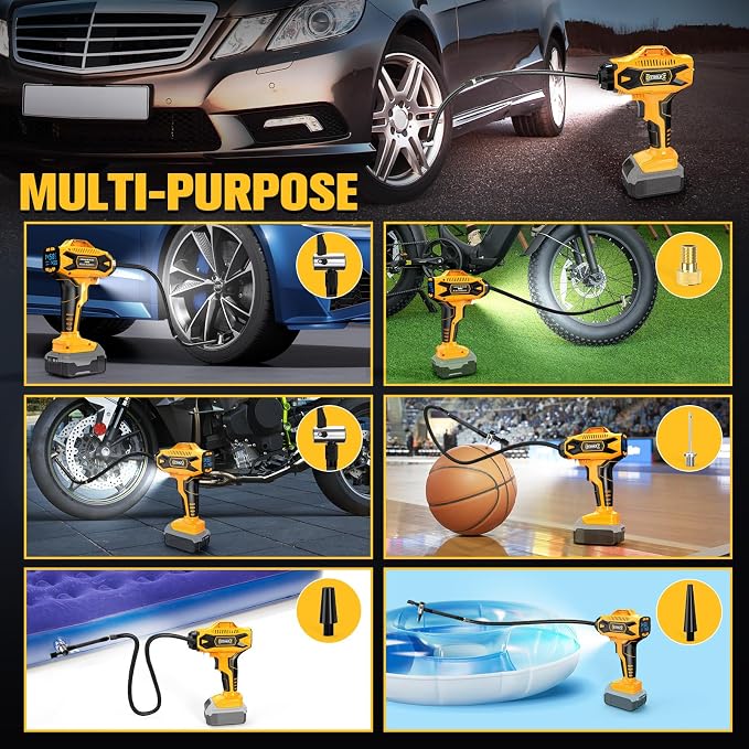 160PSI Cordless Tire Inflator Compatiblew with Dewalt 20V Battery, Portable Air Compressor for Auto, Motorcycles, Bikes, Car Air Pump with Auto Shut-Off, LCD Display, LED Light (Tool Only)