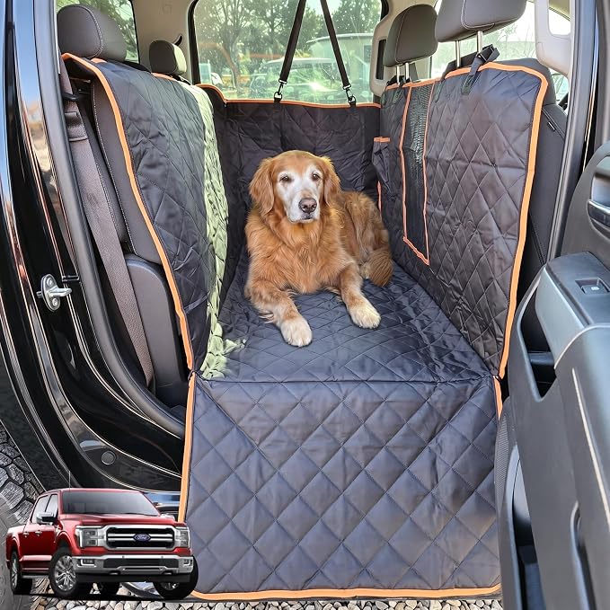Truck Seat Cover for Dogs with Flip-Up Rear Seats 100% Waterproof Heavy Duty Pet Floor Hammock with Mesh Visual Window Senior Dog Friendly & Nonslip Fits Ford F150,F250 RAM 1500,Silverado