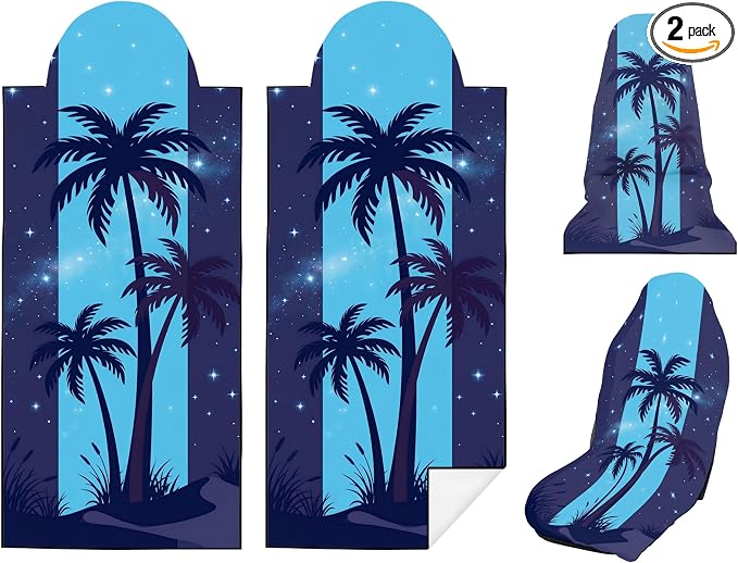 2 Pack Car Seat Towel Covers, Sweat-Proof Microfiber Seat Protectors for Gym, Running, Beach & Workout, Breathable Quick-Dry, Machine Washable, Night Palm Tree Print, Universal Fit