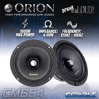 ORION Cobalt CM654 High Efficiency 6.5" Mid-Range Bullet Loudspeakers, 1000W Max Power, 250W RMS, 4 Ohm, 1.5" Voice Coil - Pro Car Audio Stereo, Midrange Speakers (Pair)
