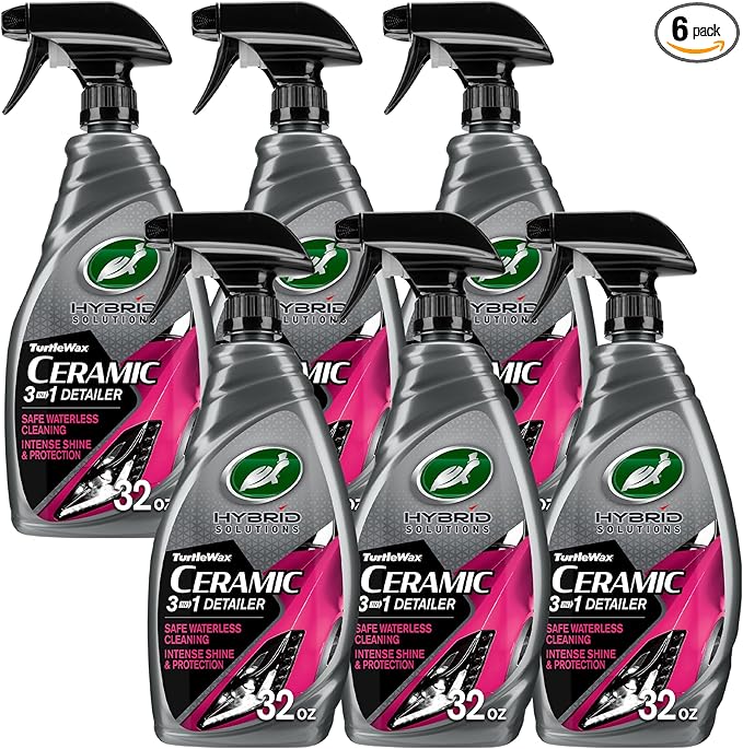 Hybrid Solutions Ceramic 3-in-1 Car Detailer, Waterless Car Wash, Long-lasting HydrophobicWax Protection and High Gloss Shine, Safe For All Exterior Surfaces, 32 oz (Pack of 6)