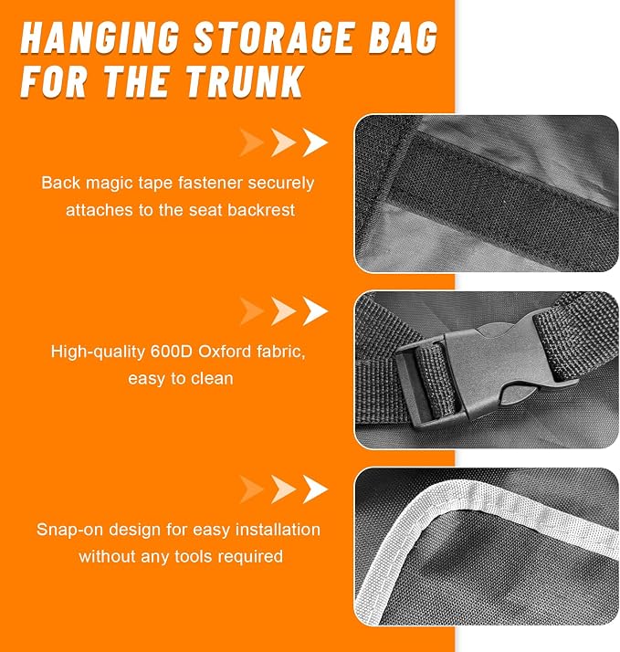 Car Trunk Hanging Organizer, Collapsible Backseat Storage Bag with 4 Pockets & 2 Mesh Pouches, Multi-Functional Oxford Cloth Trunk Organizer for Most Cars Trucks SUVs