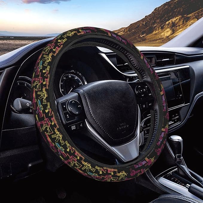 Neon Various Popular Guns Steering Wheel Covers Anti-Slip Elasticity Car Accessories Steering Wheel Protector Universal 15 Inch for Cars SUV Vehicle Truck