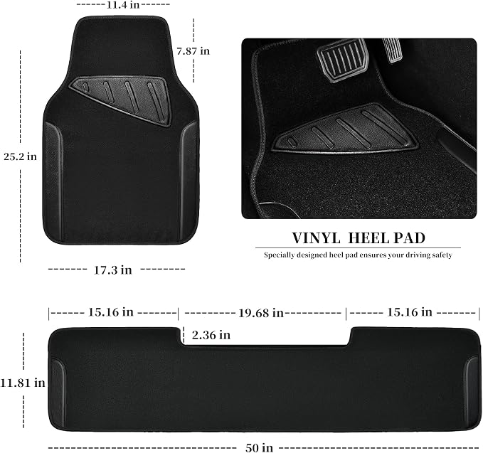 Waterproof Universal Faux Leather 3Pcs Car Floor Mats, Black Car Mats Fit for SUV,Vans,sedans, Trucks,Set of Vehicles Car Carpet with Driver Heel Pad and Anti-Slip Nibs Backing (Black 3Pcs)