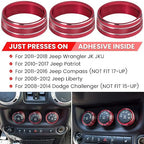Audio Air Conditioning Button Cover Decoration Twist Switch Ring Trim for Jeep Wrangler JK JKU Patriot 2011-2018, Compass 11-16, Liberty 08-12, Dodge Challenger 08-14 Interior Accessories (Red 3PCS)