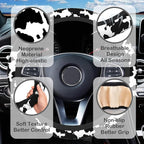 Black and White Cow Fur Print Steering Wheel Cover for Women, Anti-Slip Car Steering Wheel Cover with 2 Pcs Cup Holders Neoprene Breathable Car Accessories Universal 15 Inch Auto Interior Decor