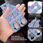 Car Headrest Purse Hanger Watercolor Mermaid Fish Scale 1 Pack Bag Purse Holder for Car Premium Leather Double Metal Hook for Handbags, Grocery Bags and Phones