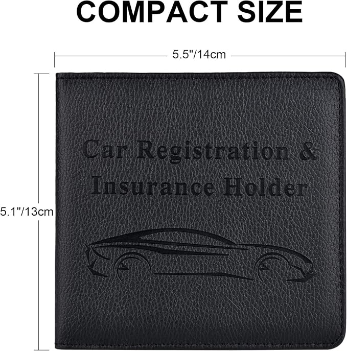 Car Registration and Insurance Holder, Vehicle Glove Box Car Organizer Men Women Wallet Accessories Case for Cards, Essential Document, Driver License, Black