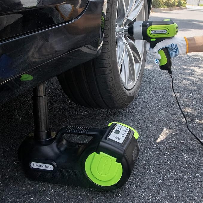 Electric Car Jack Kit 5Ton 12V Hydraulic (Lifting Range: 6.1-20.86 inch) with Impact Wrench & Inflator for Car SUV Sedan MPV with LCD & Tire Pressure Display
