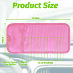 Car CD & DVD Holder - Large Capacity CD Visor Case, Vehicle Visor Storage Organizer with 12 Disc Sleeves, 1 Mesh Pocket 1 Pen Holder and & Elastic Band (Pink)
