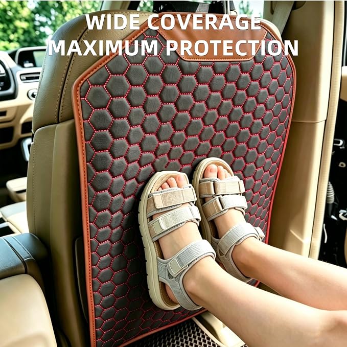 Car Back Seat Protector for Kids' Feet, Waterproof Kick Mat Seat Back Cover, Durable 600D Oxford & Faux Leather Car Seat Back Protector, Easy Clean Universal Fit for Cars SUVs Vans, Red, 1 Pack