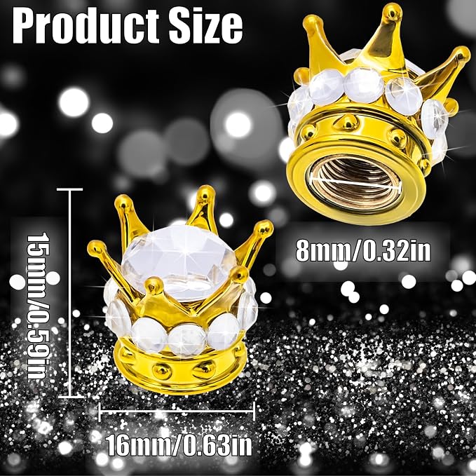 4PCS Crown Bling Tire Stem Valve Caps, Crystal Diamond Car Wheel Tire Valve Caps Universal Copper Core Stem Covers for Cars, SUV, Trucks, Bikes, Motorcycles, Bicycles (Gold & Silver)