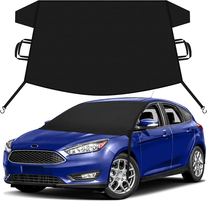 Car Snow Cover Compatible for Ford Focus | Windshield Cover for Ice and Snow with S-Hook Straps | Heavy-Duty 600D Oxford Winter Car Cover, Waterproof & Anti-Slip