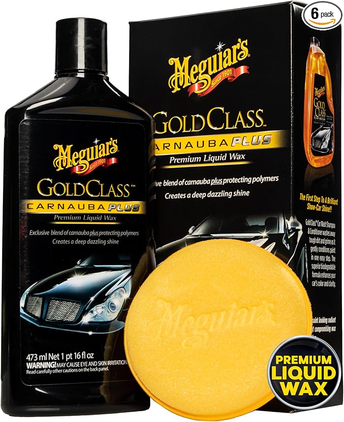 Meguiar's Gold Class Carnauba Plus Premium Liquid Wax Kit,Car Detailing Kit with a Pure Carnauba Wax Blend & Foam Applicator Pad for Keeping Glossy Paint Protected Like a Pro,16 Oz Bottle(Pack of 6)
