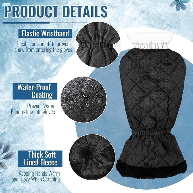 Ice Scraper with Glove Waterproof Ice Scrapers for Car Windshield No Scratch Comfortable Removal Snow Mitt Glove Windproof Warm for SUV Vehicle Truck Snow Quickly Removal
