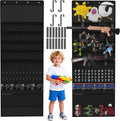 Over the Door Organizer for Toy Storage, 68.9"x25.6" Door Hanging with Hooks Slots Pockets and Felt Display Cabinet for Toy Guns, Toy Cars, Stuffed Animal, Home Living Space Saving Storage (Black)