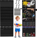 Over the Door Organizer for Toy Storage, 68.9"x25.6" Door Hanging with Hooks Slots Pockets and Felt Display Cabinet for Toy Guns, Toy Cars, Stuffed Animal, Home Living Space Saving Storage (Black)
