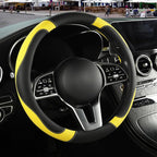 Black Yellow Microfiber Leather Steering Wheel Cover 14 inch | Breathable Anti Slip Grip Cool Sporty Look Glow for Women Men