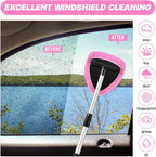 10 Pcs Windshield Cleaner Tool Car Window Cleaning Supplies with Extendable Handle Include 6 Washable Microfiber Bonnets 2 Empty 60ml Spray Bottle Glass Wiper Kit(Pink)