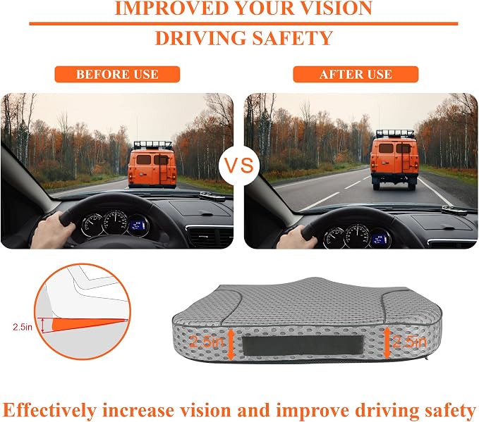 Premium Car Seat Cushion, Memory Foam Driver Seat Cushion to Improve Driving View- Coccyx & Lower Back Pain Relief - Seat Cushion for Car, Truck, Office Chair (4D Mesh Gray)