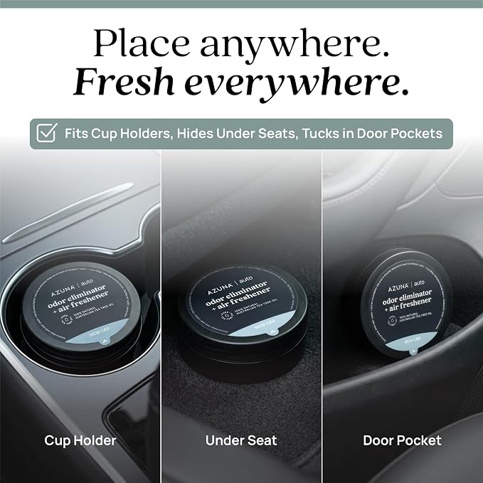 Car Air Freshener & Auto Odor Eliminator Pods Trio | New Car Scent | Plant Powered by 100% Australian Tea Tree Oil | Long Lasting and No harsh chemicals | Made in USA | 3 Pack of 2oz Pods