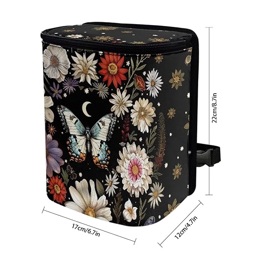 Butterfly Daisy Moon Print Car Trash Can with Lid, Leak Proof Auto Trash Bag Hanging Vehicle Garbage Can Multipurpose Storage Container for Back Seat Road Trip