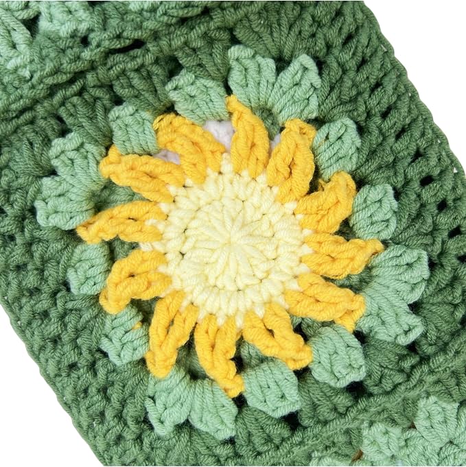 Handmade Crochet Green Moon and Sun Car Steering Wheel Covers Universal 14-15 inch for Women and Men (Steer Wheel Cover)