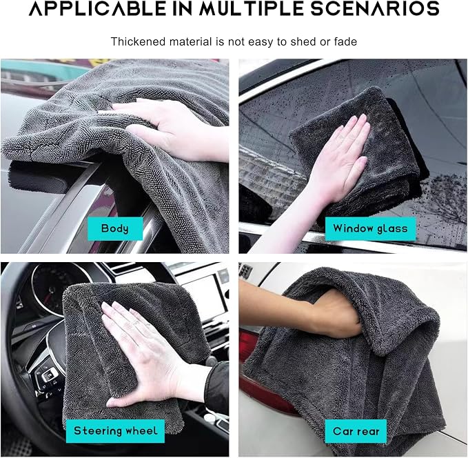 Microfiber Towels for Cars, 19.7"x23.6" 1200 GSM Ultra Thick Soft Car Detailing Drying Towel, Super Absorbent Double Twisted Loop Cloth Cleaning Towel for Car Truck SUV