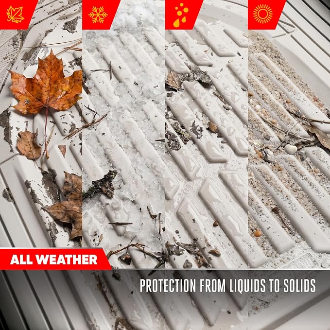 FlexTough LITE Rubber Car Mats Full Set - All Weather White Floor Mats for Trucks, Cars & SUVs - Automotive White Car Floor Mats for Cars Interior Accessories Universal Trim-to-Fit