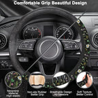 Floral Steering Wheel Cover with 2 Car Coasters,Watercolor Wildflower Anti-Slip Steering Wheel Cover,Elastic Breathable Car Interior Accessories,Universal 14.5"-15" Fit Auto,SUVs