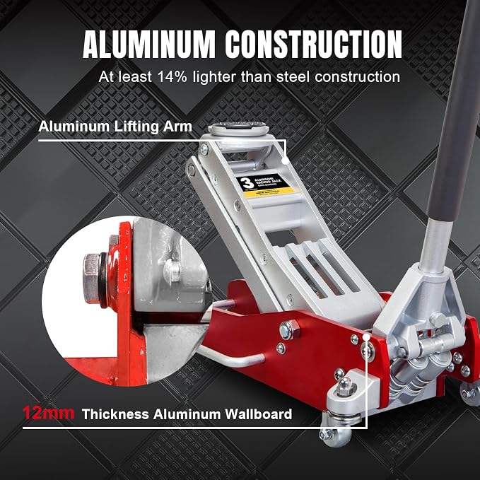 Floor Jack 3 Ton,Full Aluminum Ultra Lightweight Low Profile Car Jack with Dual Piston Quick Lift Pump,Hydraulic Racing Floor Jack for Vehicle,6,000 lb Capacity,Red
