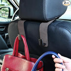 Car Seat Back Hook Universal Auto Storage Hanger Suede with Metal Car Seat Organizer for Handbag Purse Coat Umbrellas Grocery Bags 2 Pack Brown